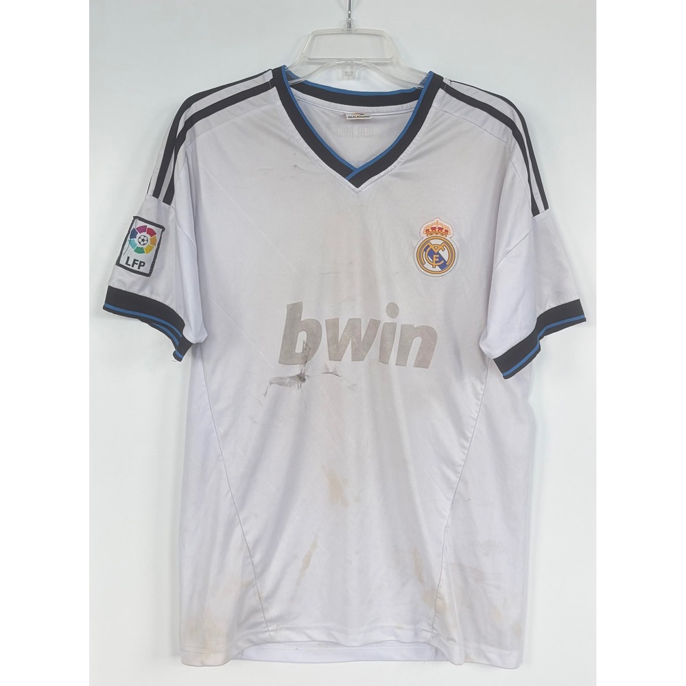 Real‎ Madrid Home Jersey White Bwin FRAYMRUIZ 21 LFP Patch V-Neck Soccer Shirt L
